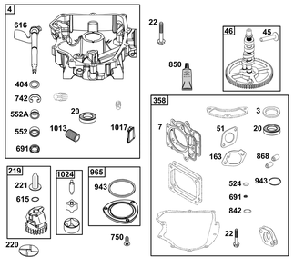 Crankcase Cover/Sump Group Diagram and Parts List for 40N877-0049-B5  Briggs and Stratton Engine
